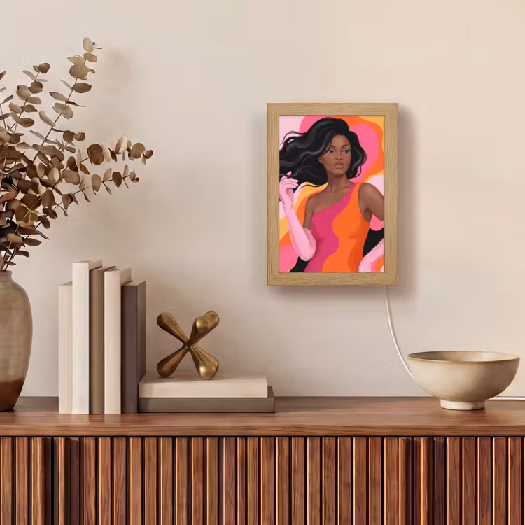 Personalisierte Lightbox - Frau – Porträt – Farbenfroh – Modern – Kunst - Vrouw - Portret - Kleurrijk - Modern - Kunst Light Box met kabel (Tafellamp) klein