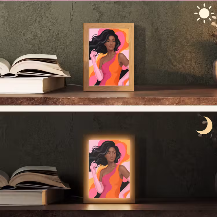 Personalisierte Lightbox - Frau – Porträt – Farbenfroh – Modern – Kunst - Vrouw - Portret - Kleurrijk - Modern - Kunst Light Box met kabel (Tafellamp) klein