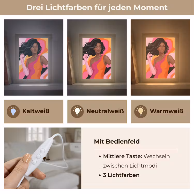 Personalisierte Lightbox - Frau – Porträt – Farbenfroh – Modern – Kunst - Vrouw - Portret - Kleurrijk - Modern - Kunst Light Box met kabel (Tafellamp) klein