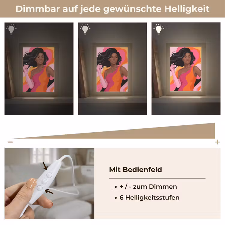 Personalisierte Lightbox - Frau – Porträt – Farbenfroh – Modern – Kunst - Vrouw - Portret - Kleurrijk - Modern - Kunst Light Box met kabel (Tafellamp) klein