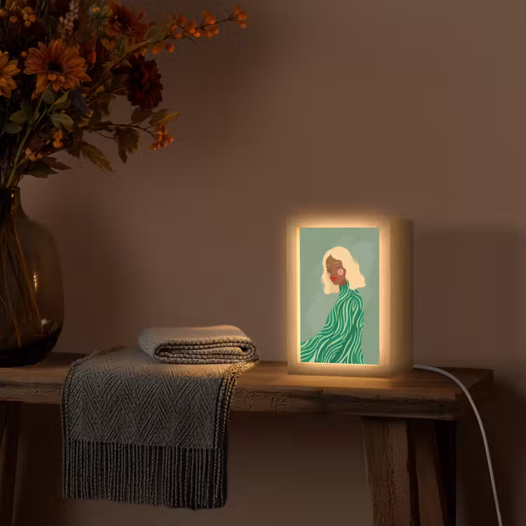 Personalisierte Lightbox - Frau – Porträt – Illustration – Modern – Grün - Vrouw - Portret - Illustratie - Modern - Groen Light Box met kabel (Tafellamp) klein