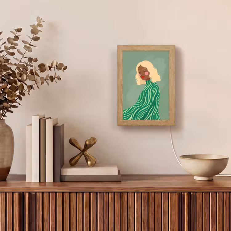 Personalisierte Lightbox - Frau – Porträt – Illustration – Modern – Grün - Vrouw - Portret - Illustratie - Modern - Groen Light Box met kabel (Tafellamp) klein