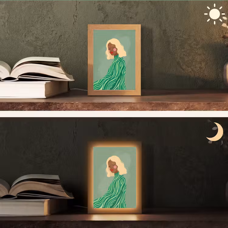 Personalisierte Lightbox - Frau – Porträt – Illustration – Modern – Grün - Vrouw - Portret - Illustratie - Modern - Groen Light Box met kabel (Tafellamp) klein