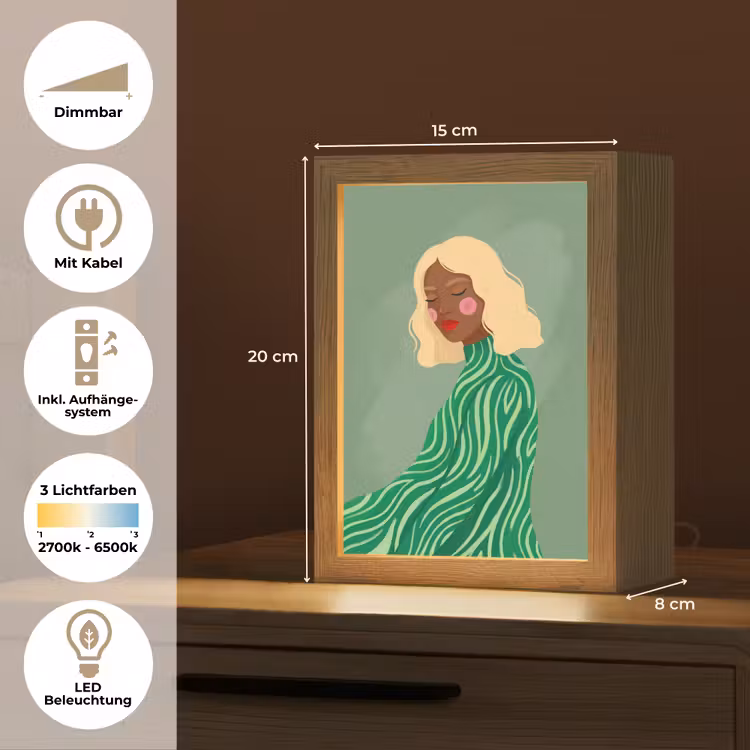 Personalisierte Lightbox - Frau – Porträt – Illustration – Modern – Grün - Vrouw - Portret - Illustratie - Modern - Groen Light Box met kabel (Tafellamp) klein