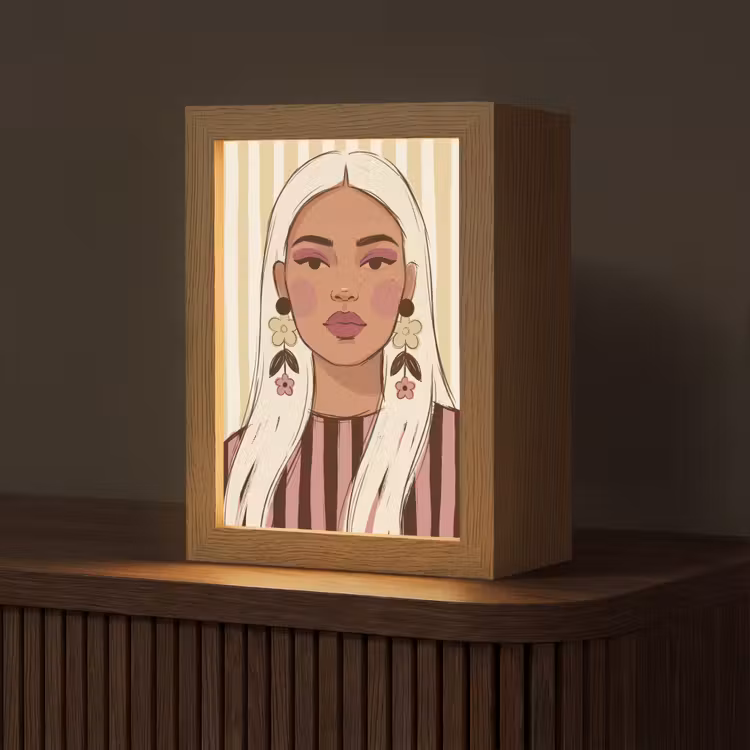 Personalisierte Lightbox - Frau – Porträt – Illustration – Modern – Rosa - Vrouw - Portret - Illustratie - Modern - Roze Light Box met kabel (Tafellamp) klein