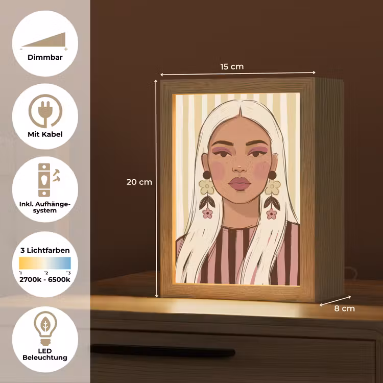 Personalisierte Lightbox - Frau – Porträt – Illustration – Modern – Rosa - Vrouw - Portret - Illustratie - Modern - Roze Light Box met kabel (Tafellamp) klein
