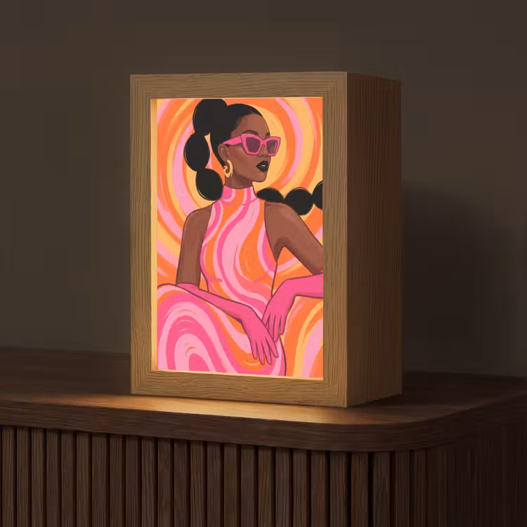 Personalisierte Lightbox - Frau – Porträt – Kunst – Abstrakt – Rosa - Vrouw - Portret - Kunst - Abstract - Roze Light Box met kabel (Tafellamp) klein