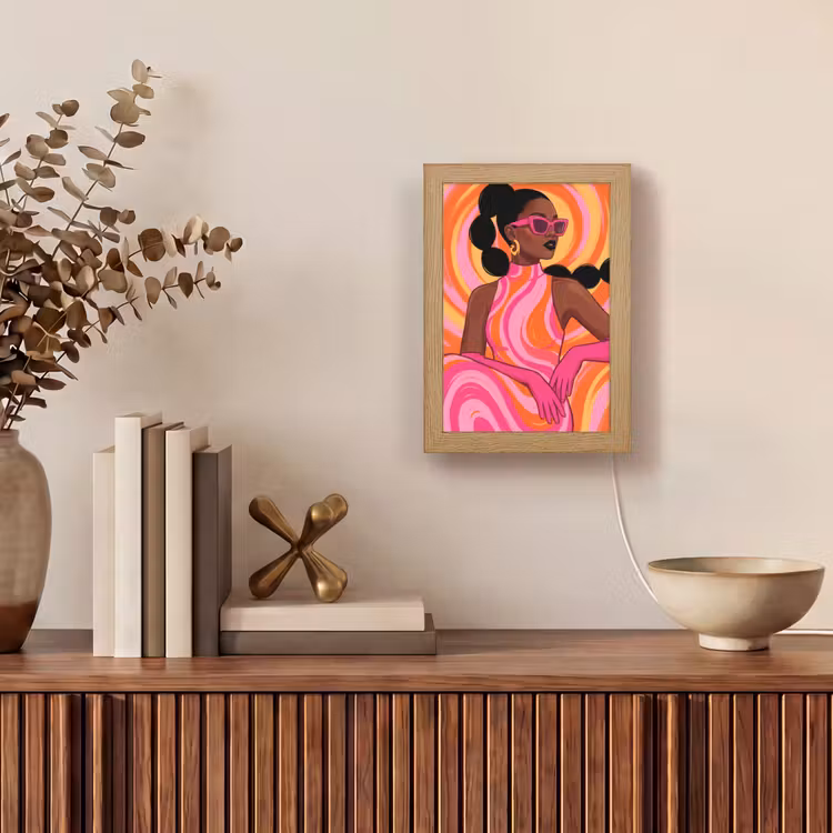 Personalisierte Lightbox - Frau – Porträt – Kunst – Abstrakt – Rosa - Vrouw - Portret - Kunst - Abstract - Roze Light Box met kabel (Tafellamp) klein