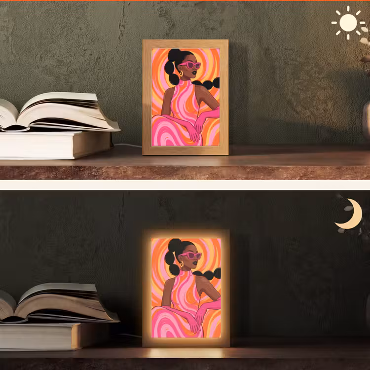 Personalisierte Lightbox - Frau – Porträt – Kunst – Abstrakt – Rosa - Vrouw - Portret - Kunst - Abstract - Roze Light Box met kabel (Tafellamp) klein