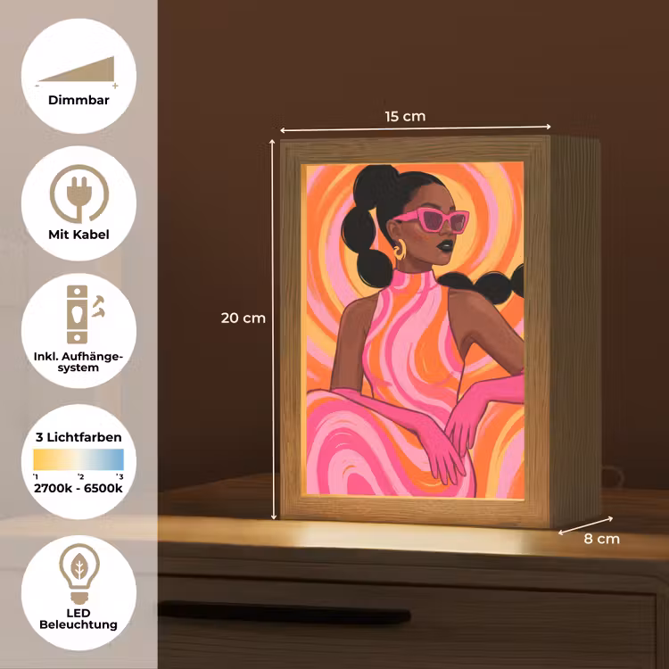 Personalisierte Lightbox - Frau – Porträt – Kunst – Abstrakt – Rosa - Vrouw - Portret - Kunst - Abstract - Roze Light Box met kabel (Tafellamp) klein