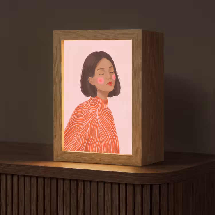 Personalisierte Lightbox - Frau – Porträt – Modern – Kunst – Rosa - Vrouw - Portret - Modern - Kunst - Roze Light Box met kabel (Tafellamp) klein