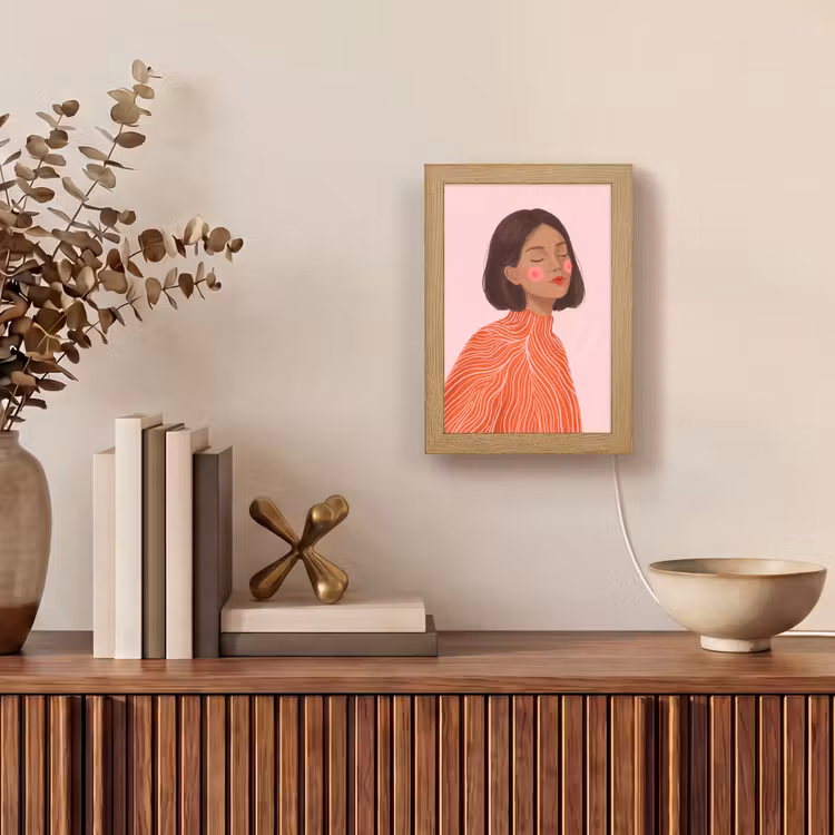 Personalisierte Lightbox - Frau – Porträt – Modern – Kunst – Rosa - Vrouw - Portret - Modern - Kunst - Roze Light Box met kabel (Tafellamp) klein