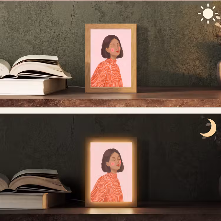 Personalisierte Lightbox - Frau – Porträt – Modern – Kunst – Rosa - Vrouw - Portret - Modern - Kunst - Roze Light Box met kabel (Tafellamp) klein