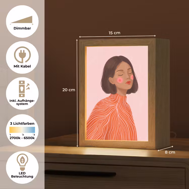 Personalisierte Lightbox - Frau – Porträt – Modern – Kunst – Rosa - Vrouw - Portret - Modern - Kunst - Roze Light Box met kabel (Tafellamp) klein