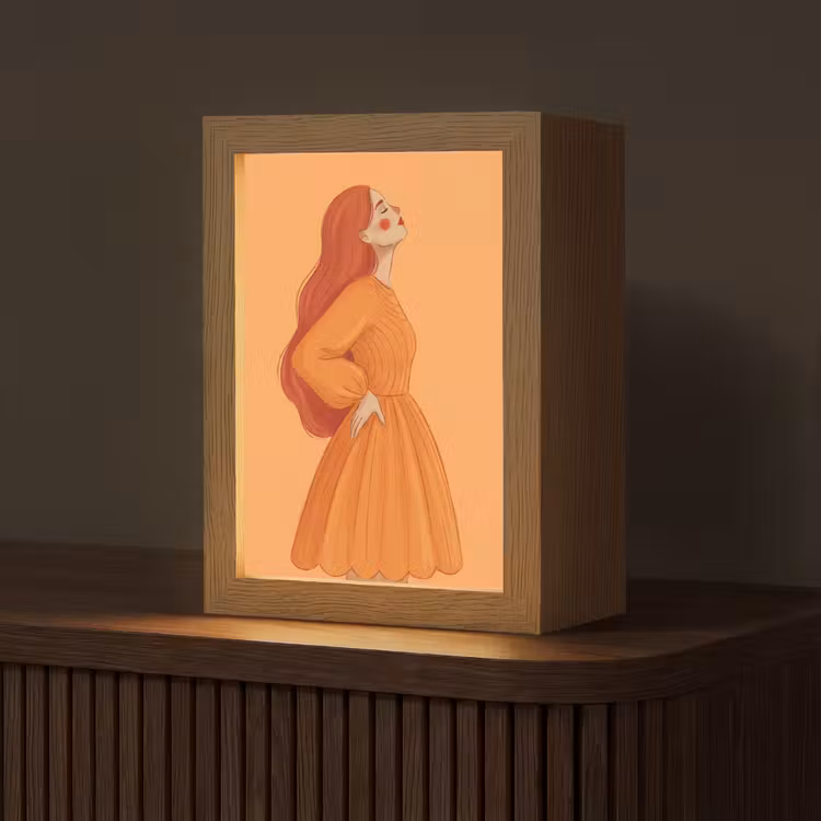 Personalisierte Lightbox - Frau – Profil – Menschen – Modern – Orange - Vrouw - Profiel - Mensen - Modern - Oranje Light Box met kabel (Tafellamp) klein