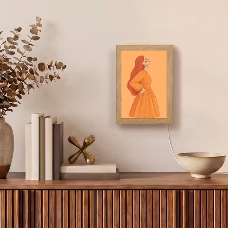 Personalisierte Lightbox - Frau – Profil – Menschen – Modern – Orange - Vrouw - Profiel - Mensen - Modern - Oranje Light Box met kabel (Tafellamp) klein