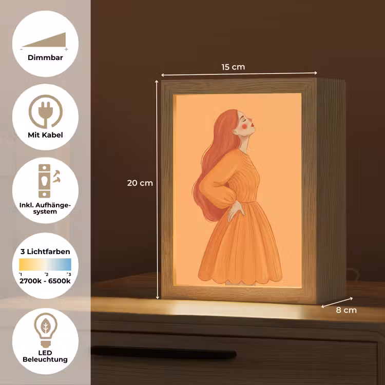 Personalisierte Lightbox - Frau – Profil – Menschen – Modern – Orange - Vrouw - Profiel - Mensen - Modern - Oranje Light Box met kabel (Tafellamp) klein