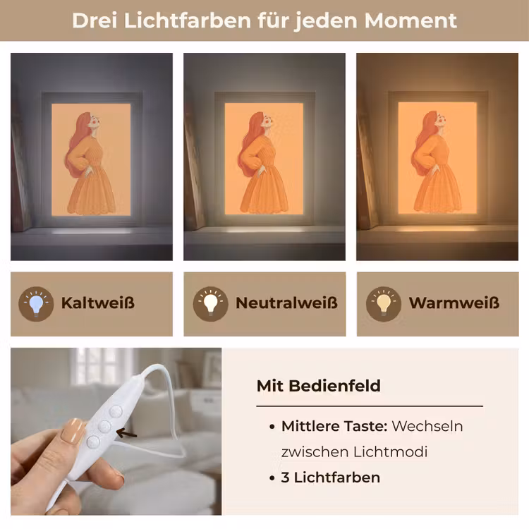 Personalisierte Lightbox - Frau – Profil – Menschen – Modern – Orange - Vrouw - Profiel - Mensen - Modern - Oranje Light Box met kabel (Tafellamp) klein