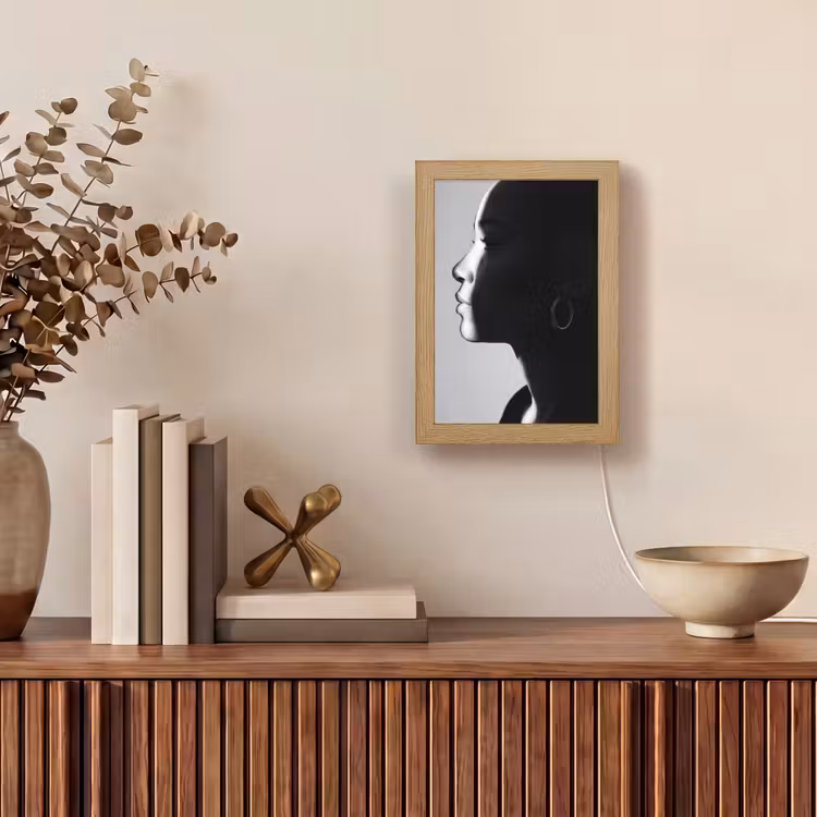 Vrouw - Profiel - Mensen - Zwart-wit Light Box met kabel (Tafellamp) klein -sfeer2