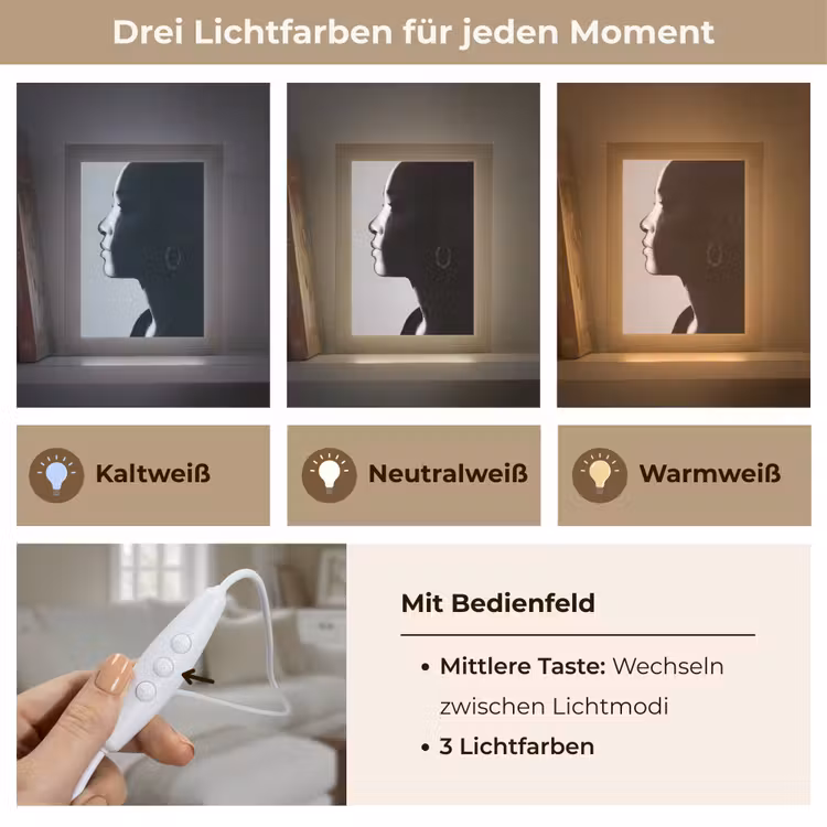 Vrouw - Profiel - Mensen - Zwart-wit Light Box met kabel (Tafellamp) klein -USP_lichtkleurDE