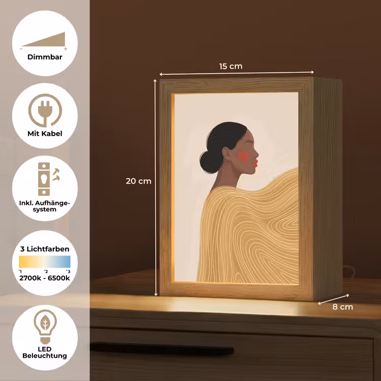 Personalisierte Lightbox - Frau – Profil – Modern – Abstrakt – Kunst - Vrouw - Profiel - Modern - Abstract - Kunst Light Box met kabel (Tafellamp) klein