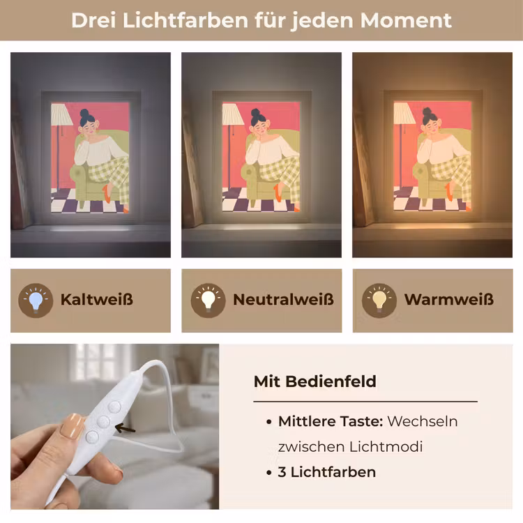 Personalisierte Lightbox - Frau – Ruhe – Innenraum – Modern – Kunst - Vrouw - Rust - Interieur - Modern - Kunst Light Box met kabel (Tafellamp) klein