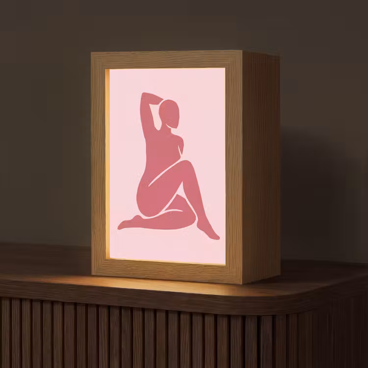Personalisierte Lightbox - Frau – Silhouette – Abstrakt – Modern – Rosa - Vrouw - Silhouet - Abstract - Modern - Roze Light Box met kabel (Tafellamp) klein