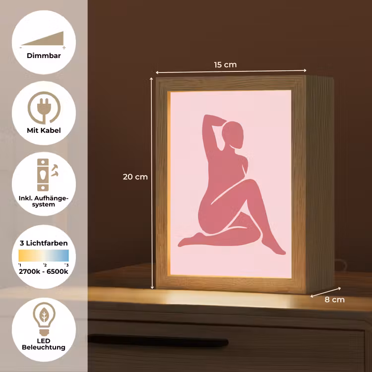Personalisierte Lightbox - Frau – Silhouette – Abstrakt – Modern – Rosa - Vrouw - Silhouet - Abstract - Modern - Roze Light Box met kabel (Tafellamp) klein