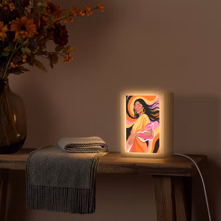 Personalisierte Lightbox - Frau – Sonnenbrille – Abstrakt – Bunt - Vrouw - Zonnebril - Abstract - Kleurrijk Light Box met kabel (Tafellamp) klein