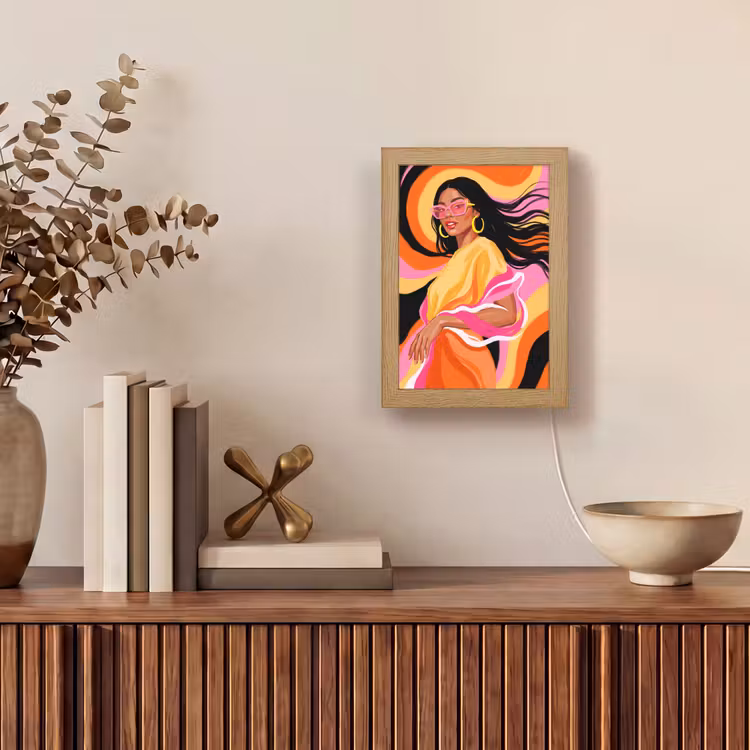 Personalisierte Lightbox - Frau – Sonnenbrille – Abstrakt – Bunt - Vrouw - Zonnebril - Abstract - Kleurrijk Light Box met kabel (Tafellamp) klein