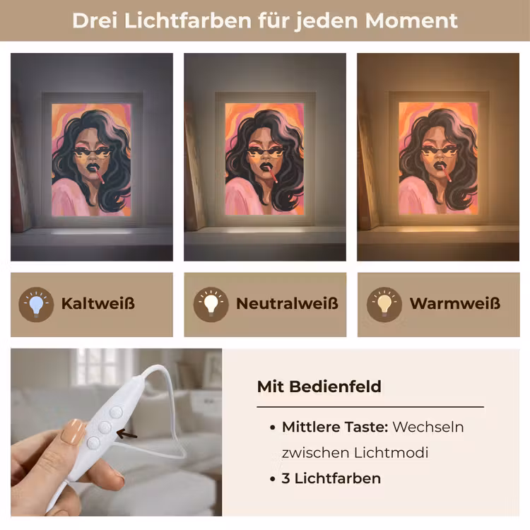 Personalisierte Lightbox - Frau – Sonnenbrille – Modern – Porträt – Orange - Vrouw - Zonnebril - Modern - Portret - Oranje Light Box met kabel (Tafellamp) klein