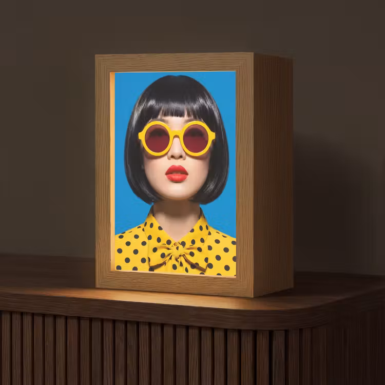 Vrouw - Zonnebril - Pop Art - Portret - Geel Light Box met kabel (Tafellamp) klein -z3d_website