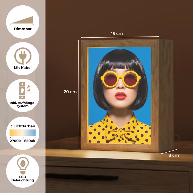 Vrouw - Zonnebril - Pop Art - Portret - Geel Light Box met kabel (Tafellamp) klein -USP_DE