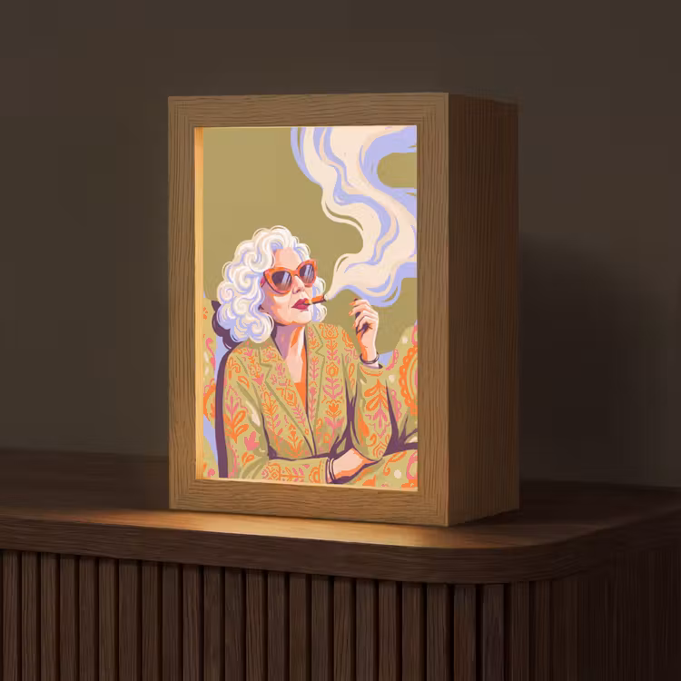 Personalisierte Lightbox - Frau – Sonnenbrille – Porträt – Modern – Farbenfroh - Vrouw - Zonnebril - Portret - Modern - Kleurrijk Light Box met kabel (Tafellamp) klein