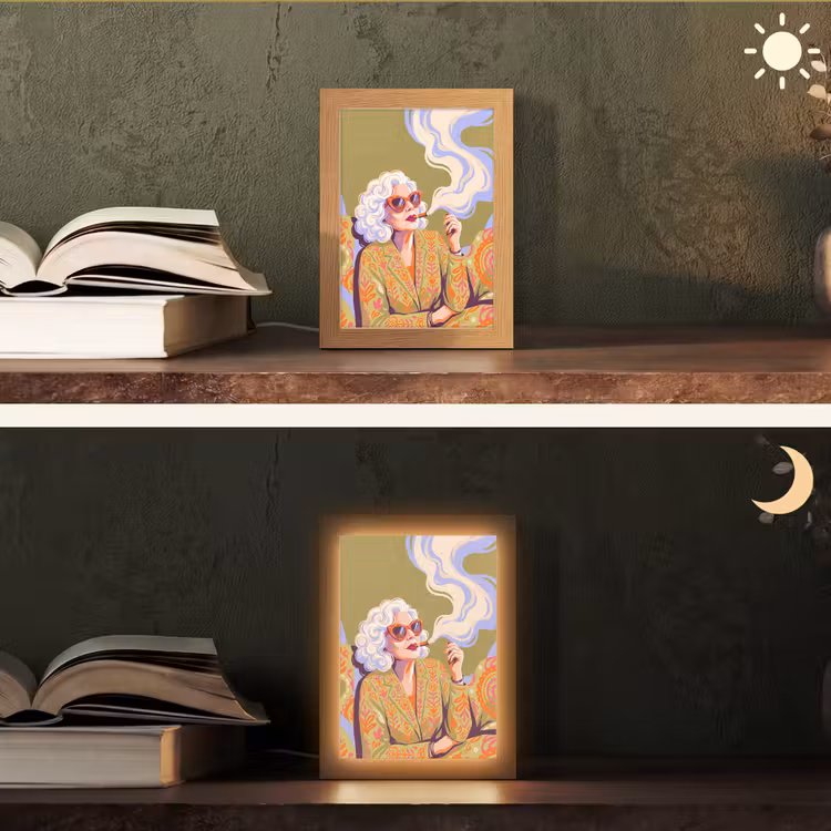 Personalisierte Lightbox - Frau – Sonnenbrille – Porträt – Modern – Farbenfroh - Vrouw - Zonnebril - Portret - Modern - Kleurrijk Light Box met kabel (Tafellamp) klein