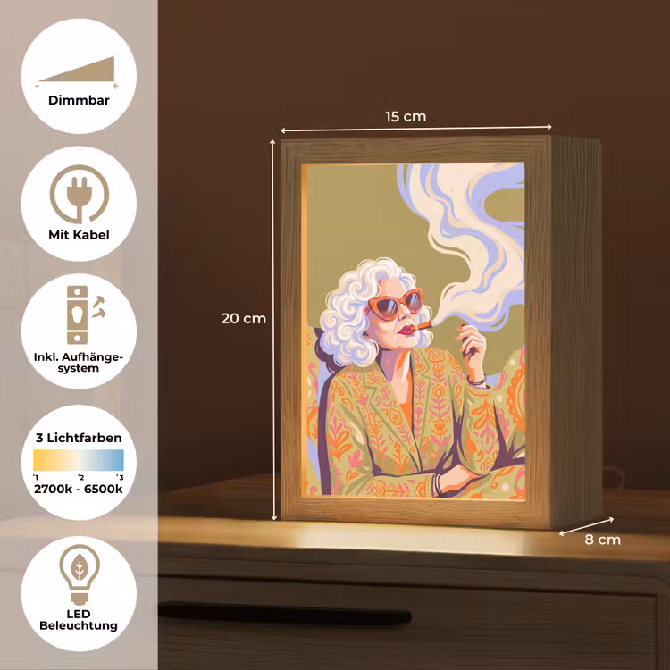Personalisierte Lightbox - Frau – Sonnenbrille – Porträt – Modern – Farbenfroh - Vrouw - Zonnebril - Portret - Modern - Kleurrijk Light Box met kabel (Tafellamp) klein