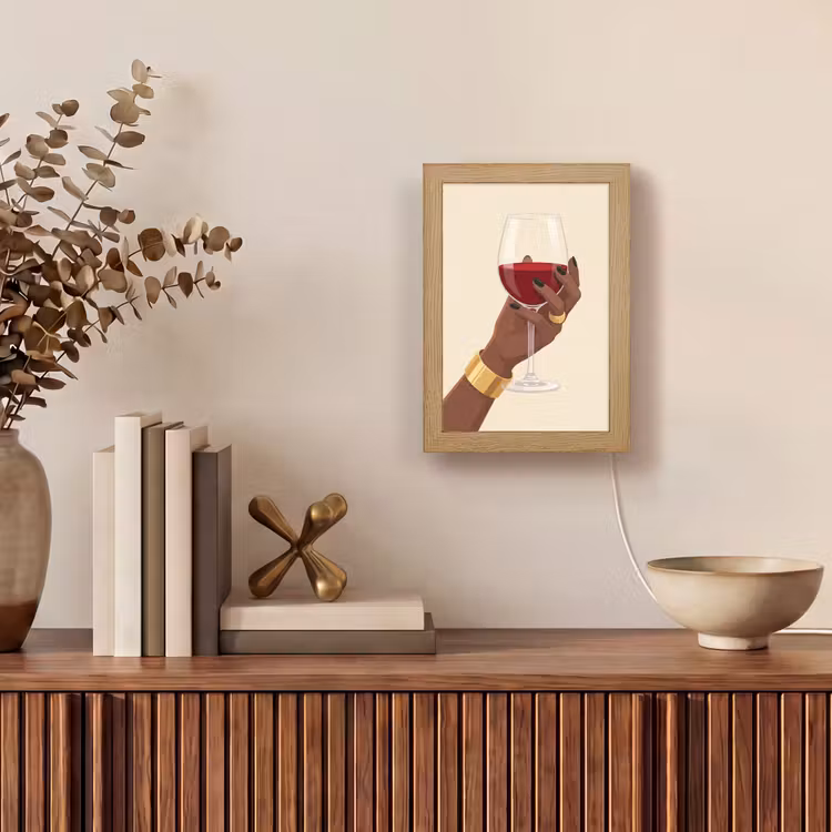 Personalisierte Lightbox - Frau – Wein – Glas – Illustration – Rot - Vrouw - Wijn - Glas - Illustratie - Rood Light Box met kabel (Tafellamp) klein