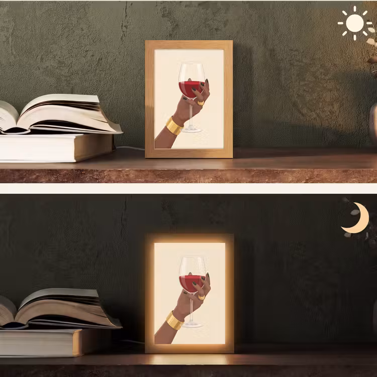 Personalisierte Lightbox - Frau – Wein – Glas – Illustration – Rot - Vrouw - Wijn - Glas - Illustratie - Rood Light Box met kabel (Tafellamp) klein