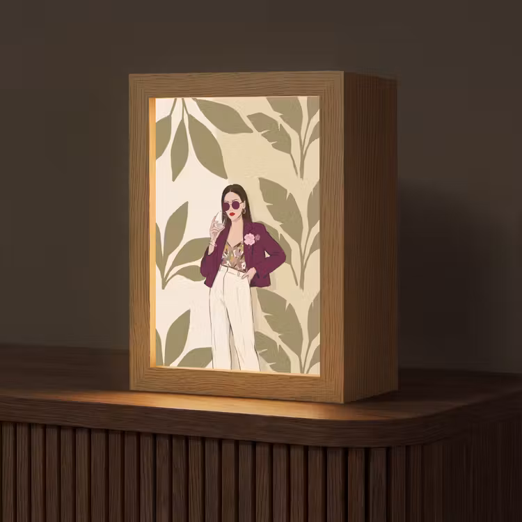 Personalisierte Lightbox - Frau – Wein – Porträt – Mode – Modern - Vrouw - Wijn - Portret - Mode - Modern Light Box met kabel (Tafellamp) klein