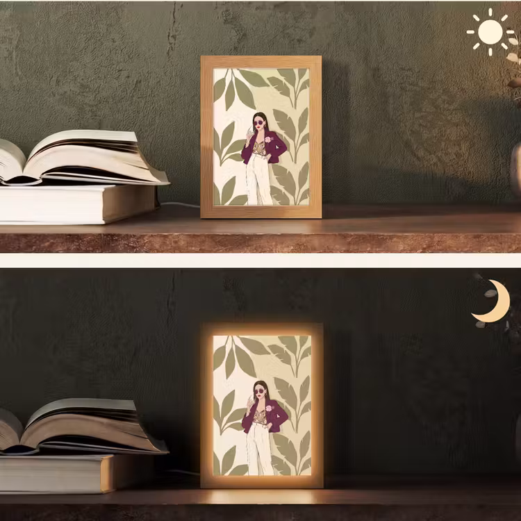 Personalisierte Lightbox - Frau – Wein – Porträt – Mode – Modern - Vrouw - Wijn - Portret - Mode - Modern Light Box met kabel (Tafellamp) klein