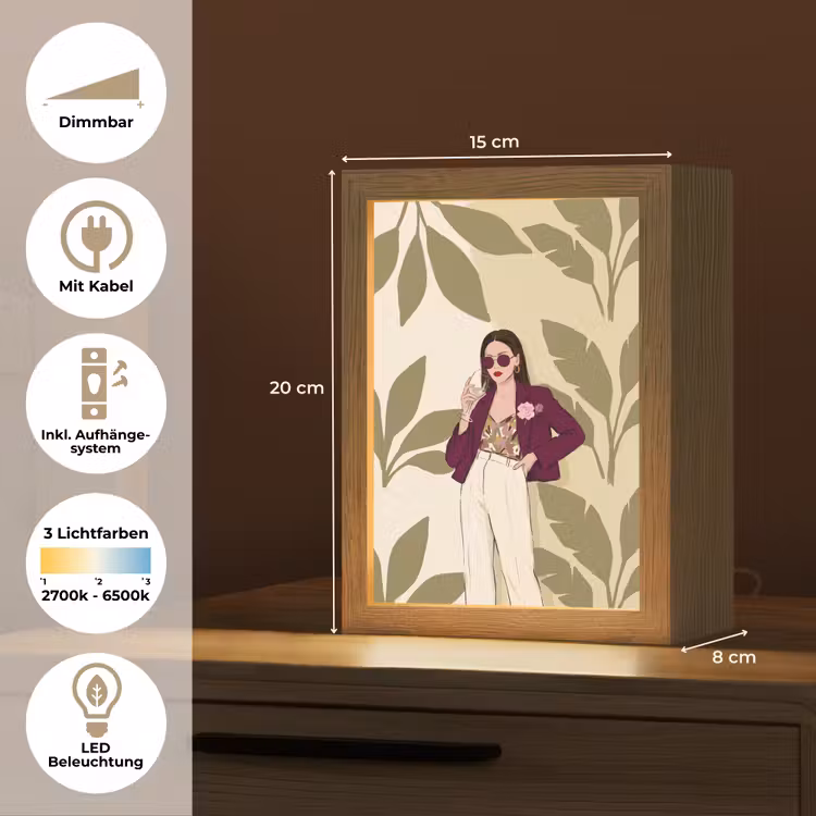 Personalisierte Lightbox - Frau – Wein – Porträt – Mode – Modern - Vrouw - Wijn - Portret - Mode - Modern Light Box met kabel (Tafellamp) klein