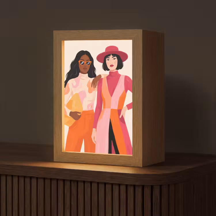 Personalisierte Lightbox - Frau – Zwei – Mode – Abstrakt – Bunt - Vrouw - Twee - Mode - Abstract - Kleurrijk Light Box met kabel (Tafellamp) klein