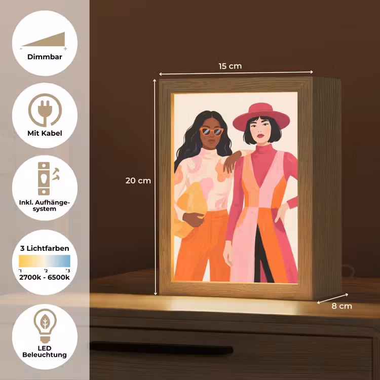 Personalisierte Lightbox - Frau – Zwei – Mode – Abstrakt – Bunt - Vrouw - Twee - Mode - Abstract - Kleurrijk Light Box met kabel (Tafellamp) klein