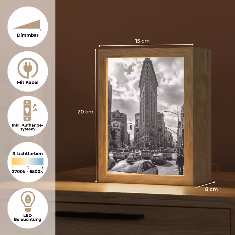 Personalisierte Lightbox - Gebäude – Hochhaus – Stadt – Architektur – Schwarz-Weiß - Gebouw - Hoogbouw - Stad - Architectuur - Zwart-wit Light Box met kabel (Tafellamp) klein