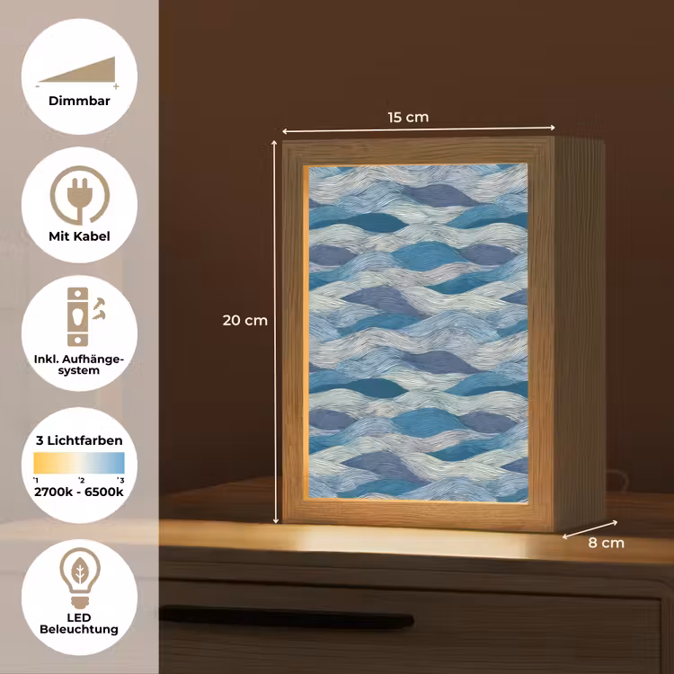 Getekend - Blauw - Wit - Golvend - Streepjes Light Box met kabel (Tafellamp) klein 925 -USP_DE