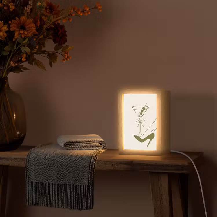 Personalisierte Lightbox - Getränk – Martini – High Heels – Mode – Grün - Drank - Martini - Hoge hak - Mode - Groen Light Box met kabel (Tafellamp) klein