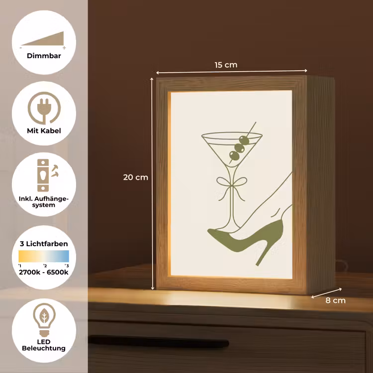 Personalisierte Lightbox - Getränk – Martini – High Heels – Mode – Grün - Drank - Martini - Hoge hak - Mode - Groen Light Box met kabel (Tafellamp) klein