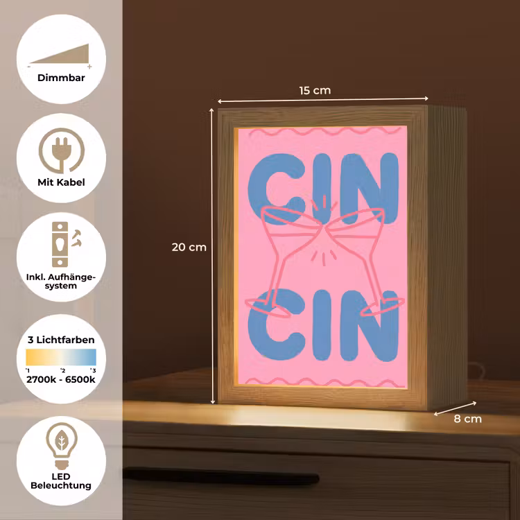 Personalisierte Lightbox - Getränke – Gläser – Prost – Modern – Rosa - Drank - Glazen - Proost - Modern - Roze Light Box met kabel (Tafellamp) klein