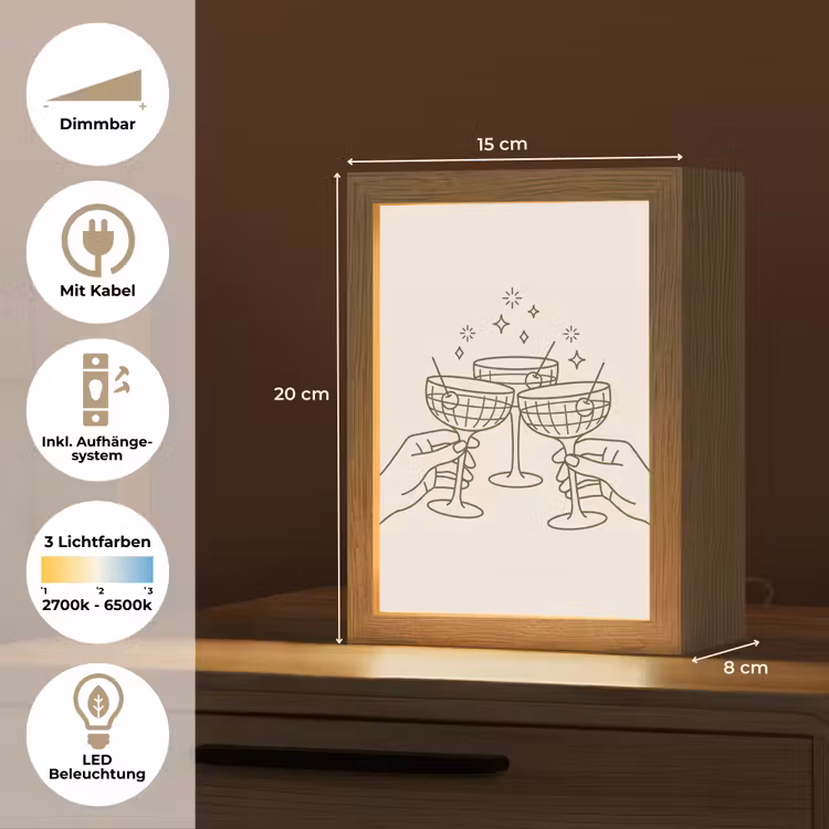 Personalisierte Lightbox - Getränke – Party – Anstoßen – Minimalistisch – Grün - Drankjes - Feest - Proosten - Minimalistisch - Groen Light Box met kabel (Tafellamp) klein