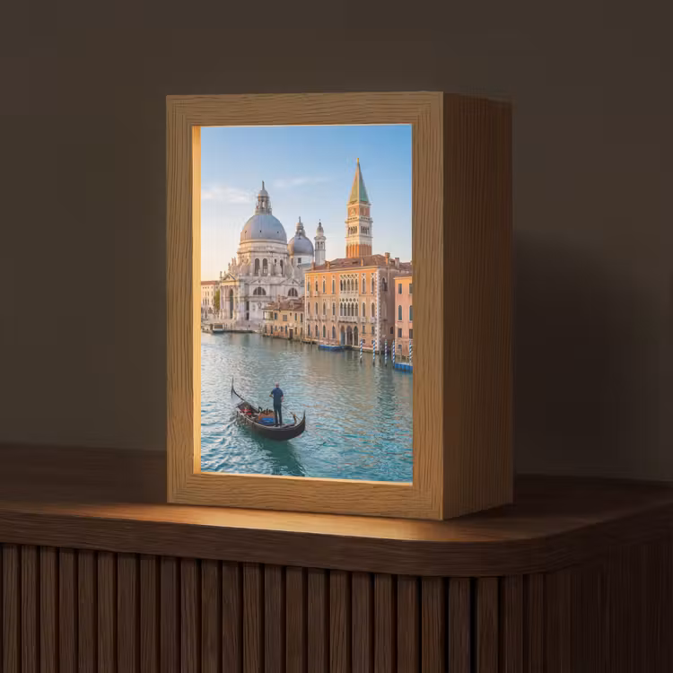 Personalisierte Lightbox - Gondel – Venedig – Kanal – Stadtansicht – Abendlicht - Gondel - Venetië - Kanaal - Stadsgezicht - Avondlicht Light Box met kabel (Tafellamp) klein